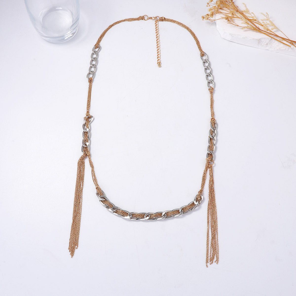 Chic Minimalist Layered Metal Chain Tassel Pendant Necklace - Trendy Casual Accessory for Effortless Style