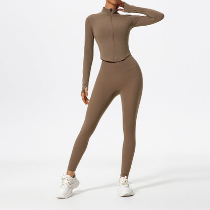 Solid Color Women's High Waist Yoga Set Butt Lifting and Tummy Control Jacket for Comfort and Performance