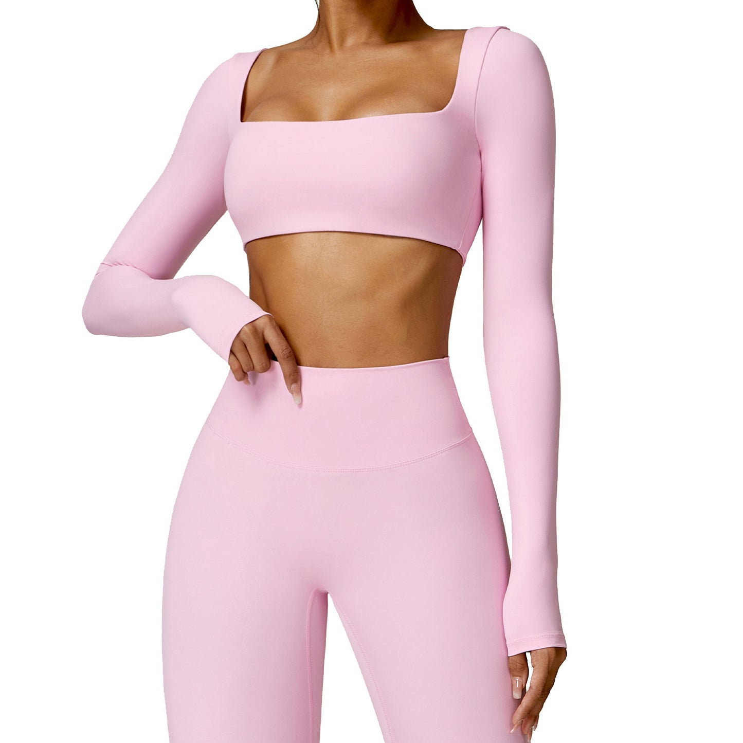 Women's Fleece Lined Long Sleeve Yoga Top with Built In Bra for Winter Outdoor Fitness Workouts Style 8518