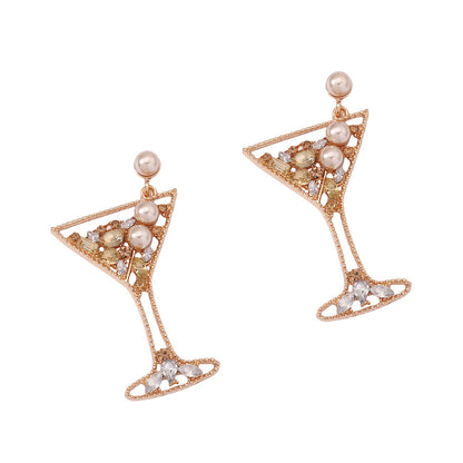 Stunning Pearl-Embellished Hollow Alloy Earrings with Colorful Gemstones - Chic and Versatile Cocktail Glass Series Ear Accessories for Every Occasion