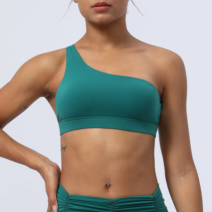 Women's Asymmetrical One Shoulder Sports Bra Yoga Running and Fitness Top with Quick Dry Fabric and Beautiful Back Design