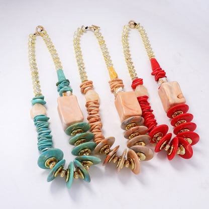 Exaggerated High-End Unique Design Geometric Square & Round Resin Plastic Intertwined Handmade Necklace for Women – Perfect for Fashion Enthusiasts!