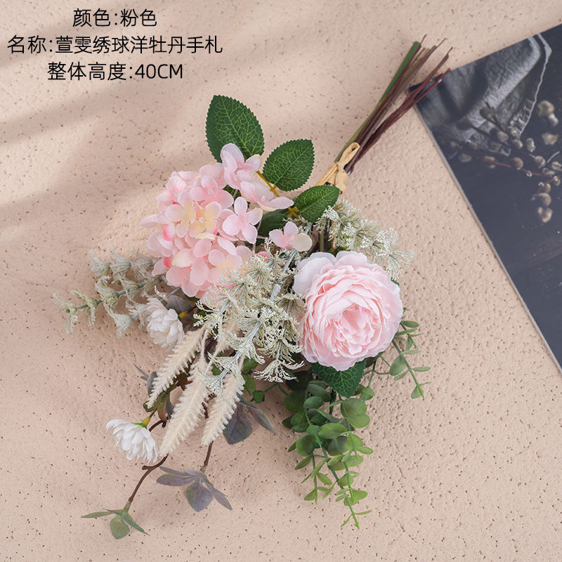 Exquisite Xuanwen Hydrangea Peony Hand-Tied Bouquet – Stunning Faux Flower Arrangement for Weddings, Home Decor, and Wall Hangings – CF01303