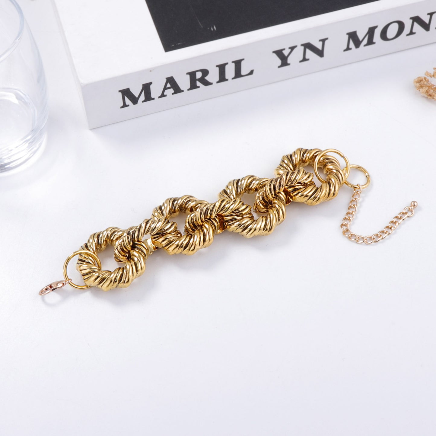 Unique Vintage-Inspired Jewelry Set: Chunky Textured Metal Twisted Geometric Statement Necklace and Bracelet for Bold Fashion Lovers