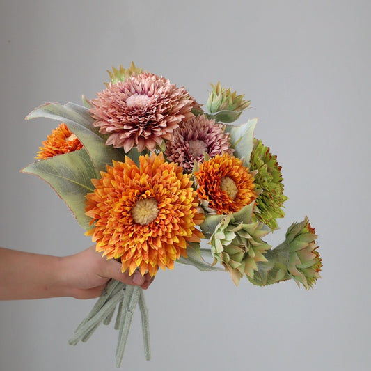 Vintage-Inspired 4-Head Sunflower Bouquet - Lifelike Home Decor with Layered Sunflowers for Stunning Flower Arrangements