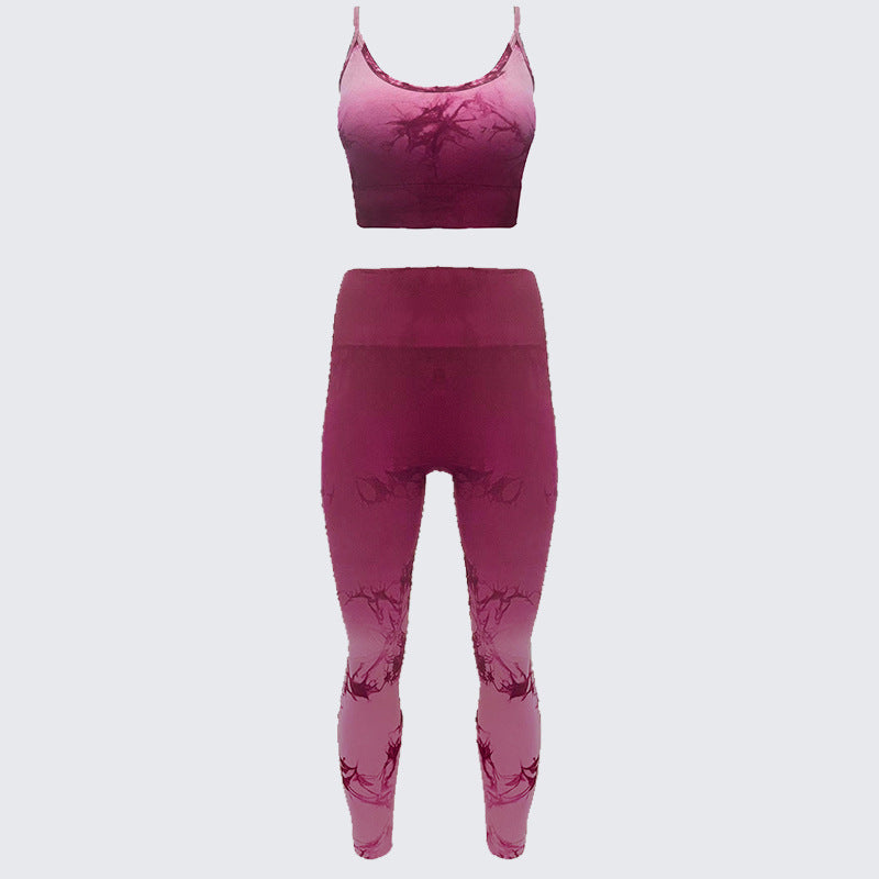 Seamless Tie Dye Yoga Outfit Set Summer Fitness Top with Sports Bra High Waisted Butt Lifting Sweatpants for Intense Workouts