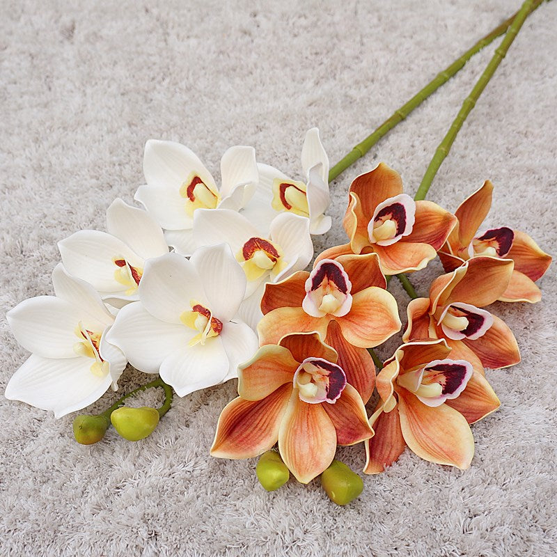 Realistic Silk Orchid Flower Stem - Six Stunning Faux Phalaenopsis Orchids, Soft Touch Silicone Blooms - Perfect for Home Decor, Weddings, and Special Events