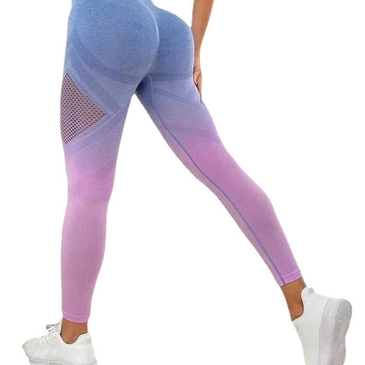 Seamless Hollow Gradient Peach Yoga Pants High Waisted Butt Lifting Leggings for Women for Gym Workout and Everyday Wear