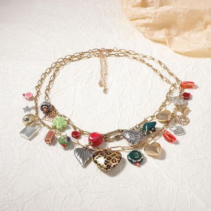 Bohemian Vintage Vacation-Inspired Layered Alloy Pendant Necklace - Versatile Dual-Layer Design for Effortless Casual Style