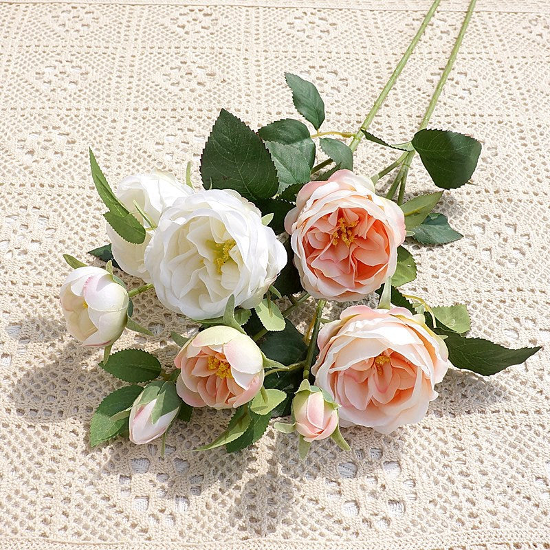 Elegant Artificial Blush Rose – Single Stem 4-Head Faux Flower for Home Décor, Photography, and Wedding Decorations