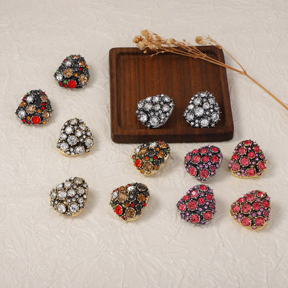 Stylish Geometric Color-Block Full Rhinestone Button Earrings - Elegant Lightweight Luxurious Statement Studs for Every Occasion