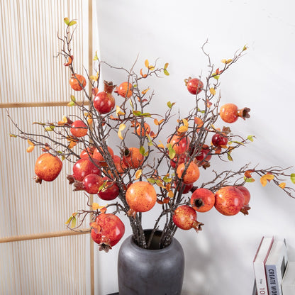 Vibrant Faux Pomegranate and Rose Bouquet - Stunning Autumn Leaves Home Decor, Perfect for Elegant Floral Arrangements and Lasting Beauty INSMW10893