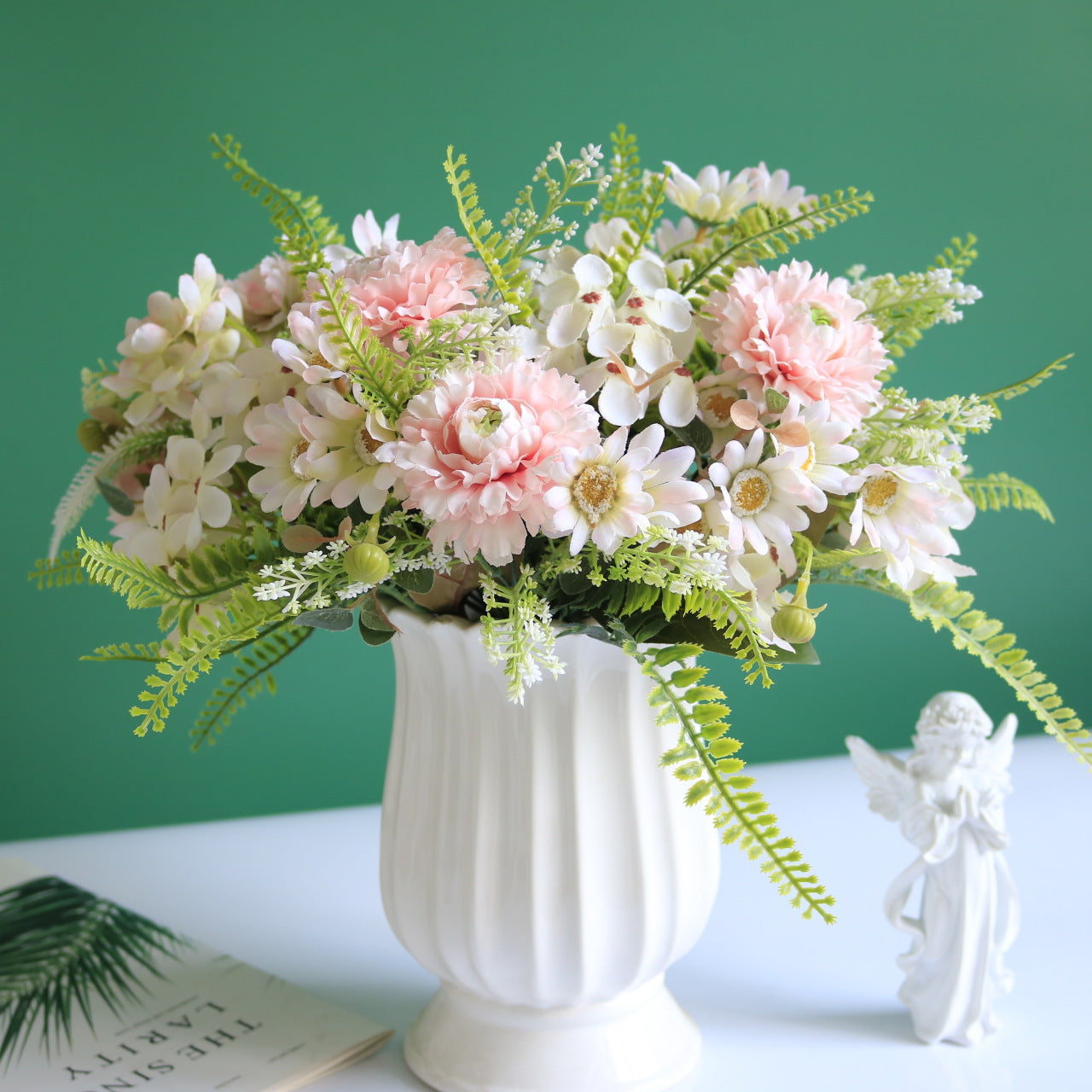 Beautiful Artificial Floral Arrangement Featuring Hydrangeas, Peonies, and Daisies for Wedding Photography Props and Elegant Home Decor – Lifelike Faux Flower Bouquet for a Rustic Chic Aesthetic