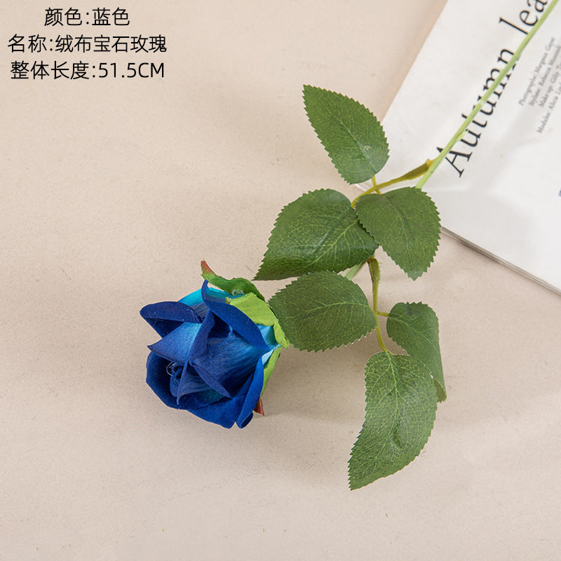 Luxurious Velvet Gemstone Rose Artificial Flower - Elegant Green Plant Decoration for Weddings and Events - Trendy Home Décor Craft - INS Style MW03340