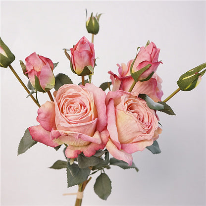 European Artificial Flower Bouquet - 9-Head Greek Rose Arrangement for Elegant Home Décor, Luxurious Silk Floral Accent with Stunning Edge Detail