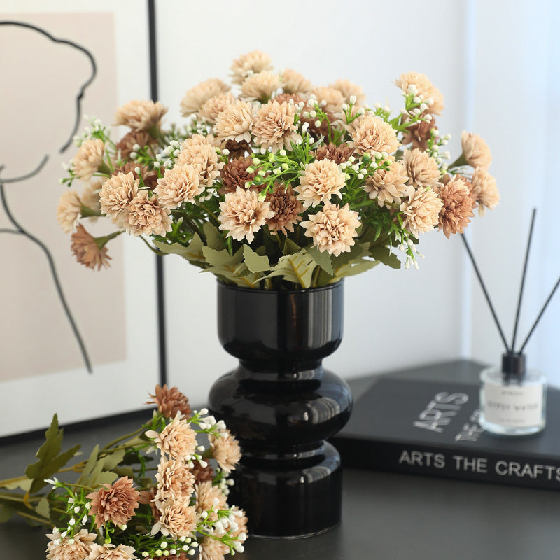 Lifelike Faux Hydrangea and Carnation Bouquet – Elegant 5-Branch Silk Flower Arrangement for Weddings, Home, and Hotel Decor