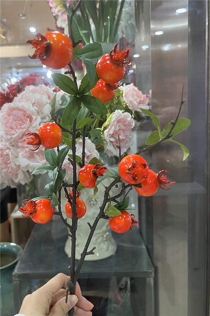 Realistic Pomegranate and Persimmon Decorative Fruit Arrangement with Artificial Citrus Flowers – Perfect for Living Room, Dining Table, and Entryway Decor