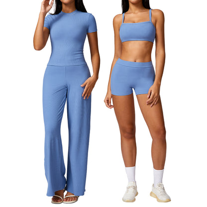 Versatile Women's Fitted Yoga Set Ribbed Athletic Wear for Running Fitness and Leisure Model 8714