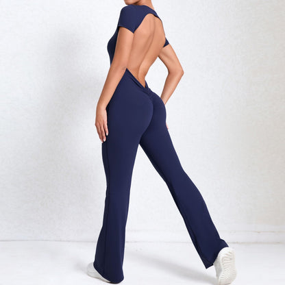 High Intensity Backless Yoga Jumpsuit for Women Flared Leg Fitness Bodysuit for and Performance