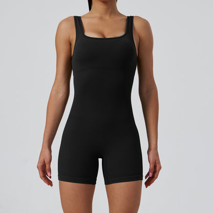 Seamless Ribbed Yoga Bodysuit Quick Dry Women's Fitness Gear for Running Yoga and Workouts Comfortable Activewear with Built In Shorts