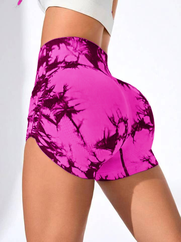 Seamless Side Pleat Tie Dye Yoga Shorts for Women Flattering Peach Butt Lift Design for Gym Running and Active Lifestyles