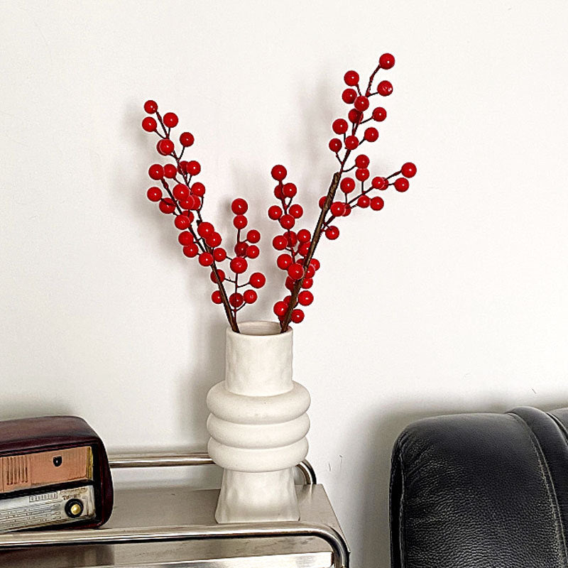 Elegant Faux Flower Arrangement: Realistic European Style Floor Decoration with Stunning Prosperity Berries and Deep Red Mimosa Pods