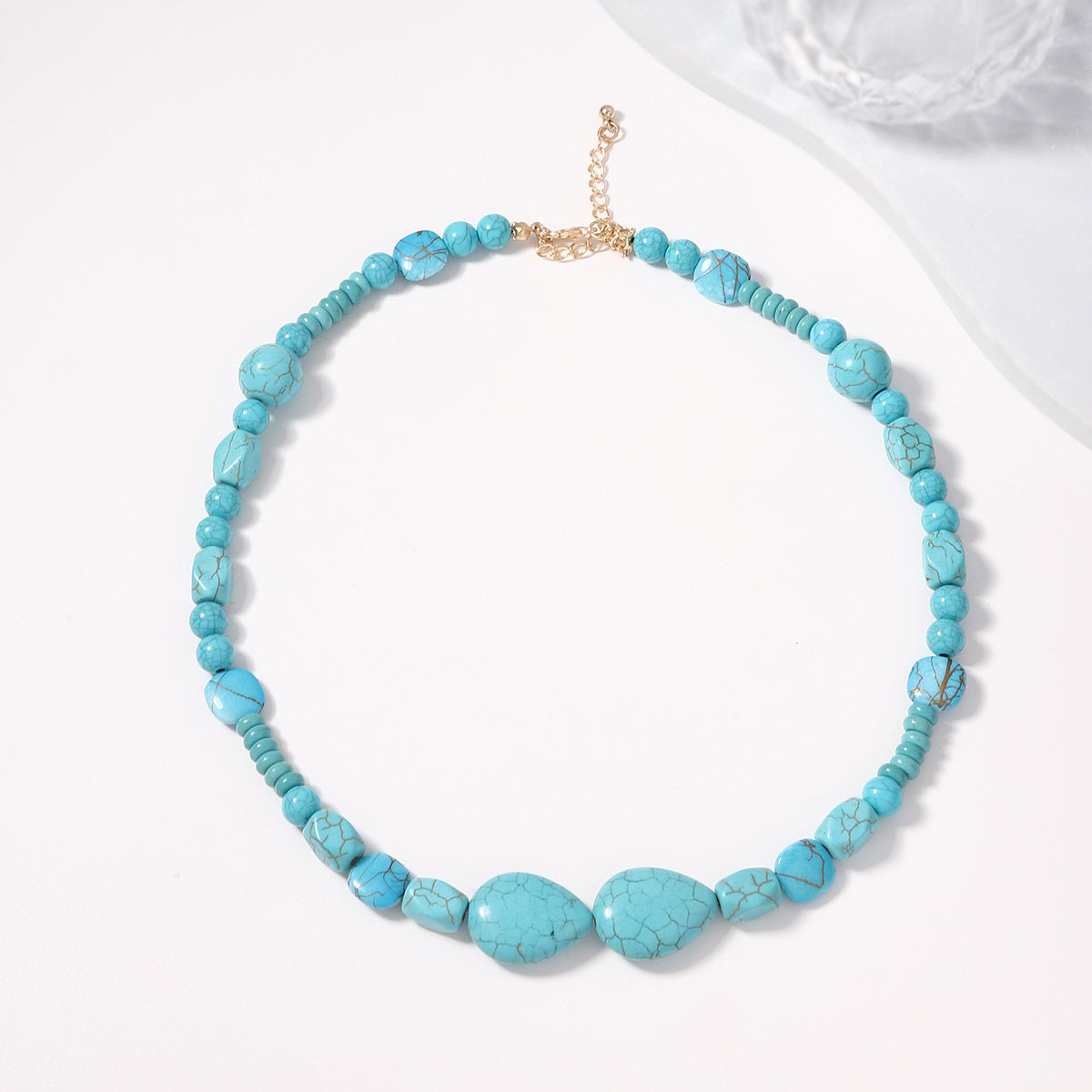 Trendy Irregular Geometric Turquoise Waterdrop Necklace – Unique Green Statement Piece for Effortless Everyday Elegance