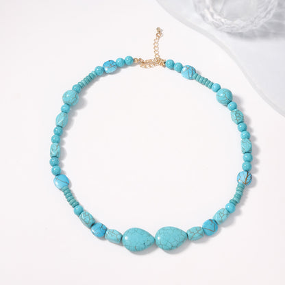Trendy Irregular Geometric Turquoise Waterdrop Necklace – Unique Green Statement Piece for Effortless Everyday Elegance