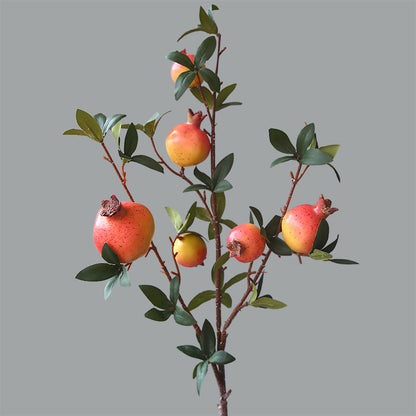 Realistic Pomegranate Decorative 6-Fruit Bunch with Leaves - Ideal for Home Decor, Photography Props, and Lifelong Floral Arrangements