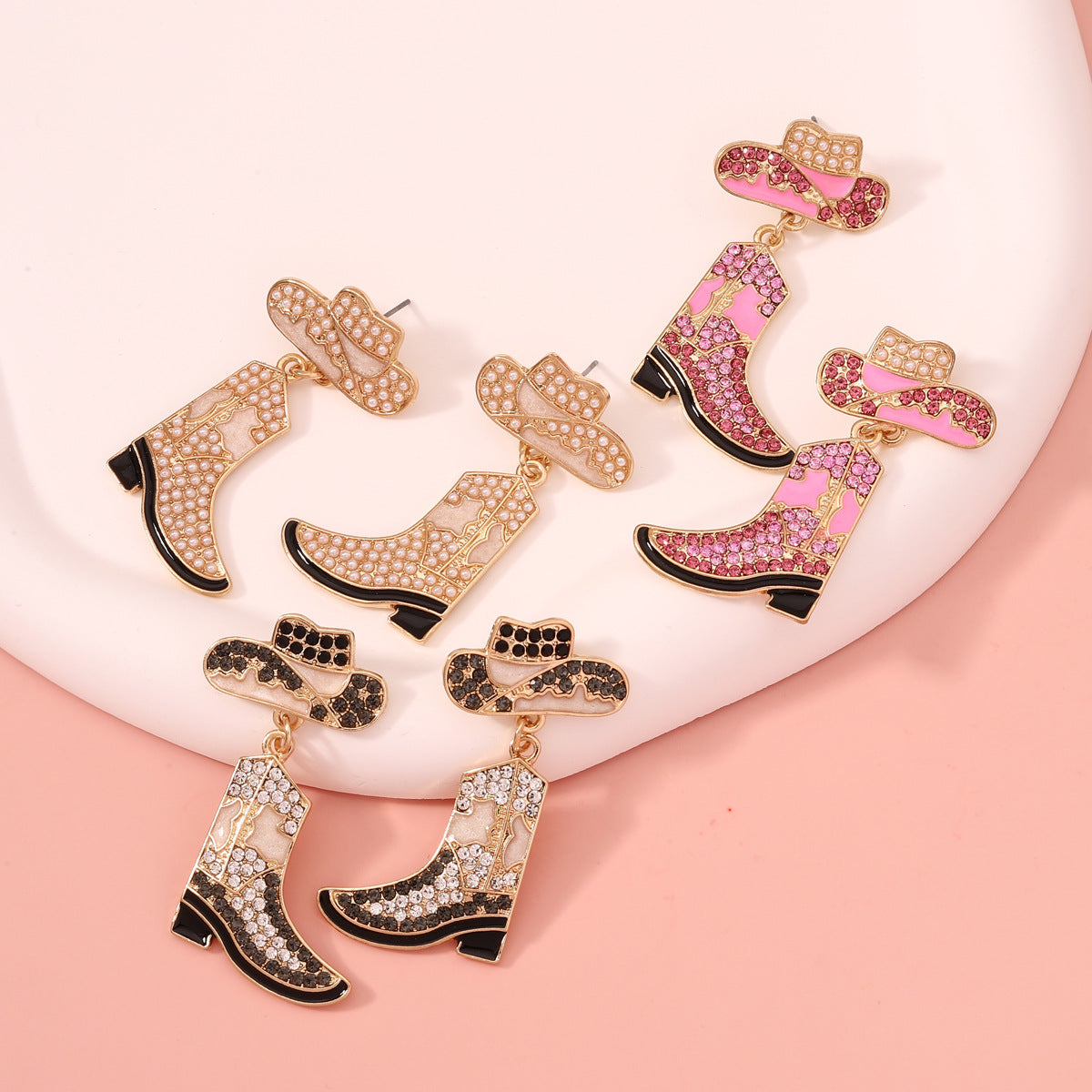 Stylish Western Cowboy-Inspired Oil Drip Jewel-Studded Alloy Boots Earrings - Unique & Eye-Catching Accessories for Any Occasion