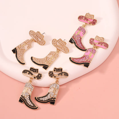 Stylish Western Cowboy-Inspired Oil Drip Jewel-Studded Alloy Boots Earrings - Unique & Eye-Catching Accessories for Any Occasion