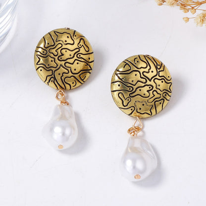 French Artistic Vintage Geometric Baroque Faux Pearl Drop Earrings - Versatile and Chic Casual Jewelry for Every Occasion