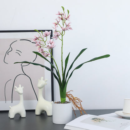 Single Stem Faux Orchid Plant in Milan-Style Pot - Elegant Home Décor for Table Centerpiece and Minimalist Interior Design Enhancement