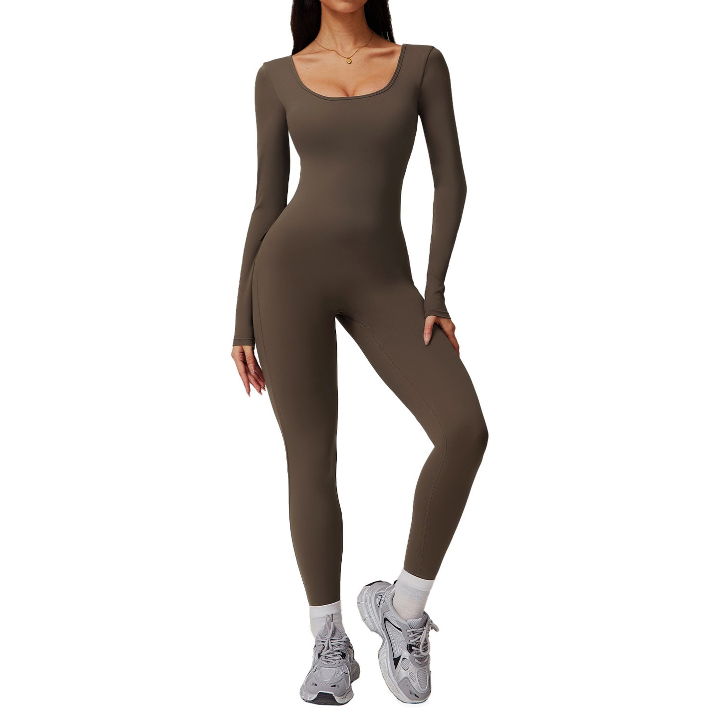 Women's Long Sleeve Yoga Jumpsuit Slim Fit Full Body Athleisure Outfit for Running and Fitness 8979