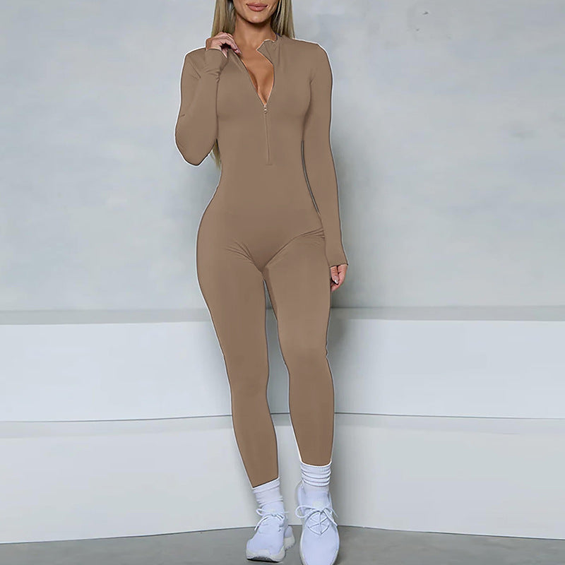 High Performance Long Sleeve Zipper Bodysuit for Yoga Fitness and Running Ultra Stretch No Crotch Seam Comfort and Style