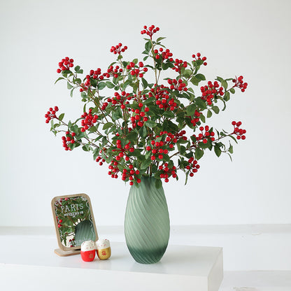 Realistic Green Plant with Decorative Red Berries and Leaves – Elegant Holly Fruit Home Décor for New Year Celebrations and Prosperity Decoration