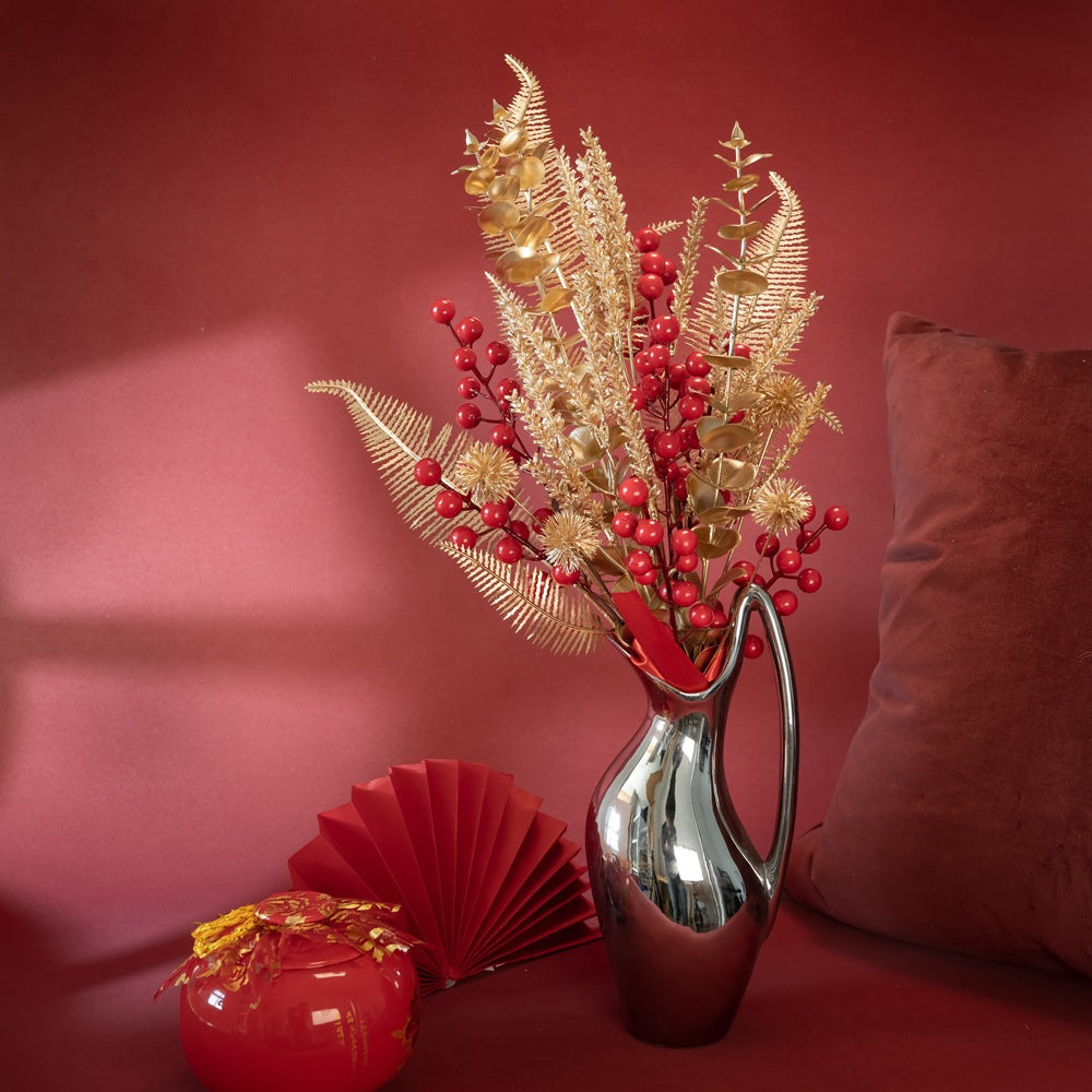 Vibrant Red Faux Flowers for Lunar New Year - Stunning INS-Style Home Decor & Wedding Accents - CF01084