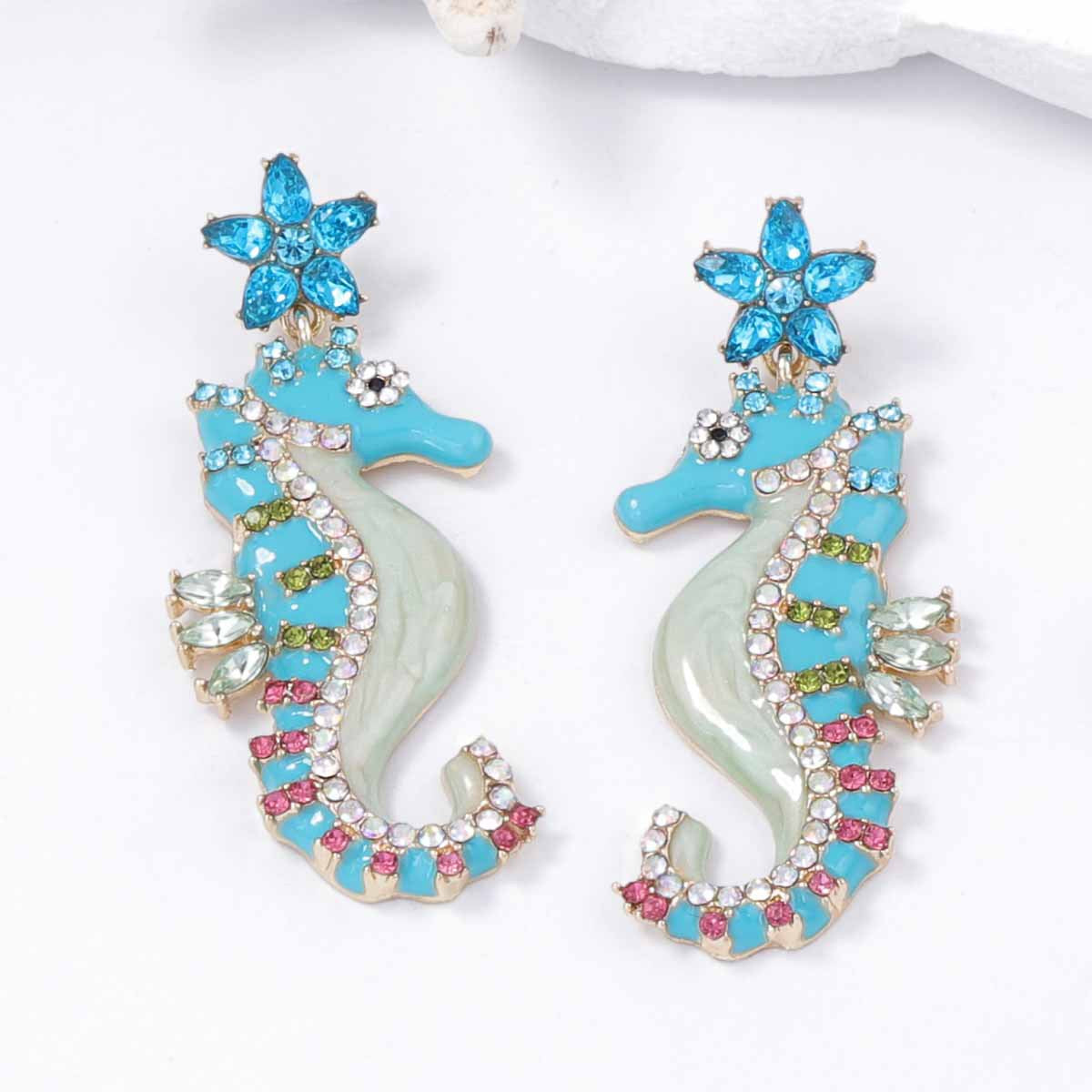 Chic Personality-Driven Lightweight Luxury Cute Seahorse Alloy Earrings with Sparkling Rhinestone Inlay - Perfect for Any Occasion!