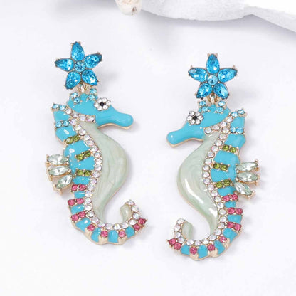 Chic Personality-Driven Lightweight Luxury Cute Seahorse Alloy Earrings with Sparkling Rhinestone Inlay - Perfect for Any Occasion!