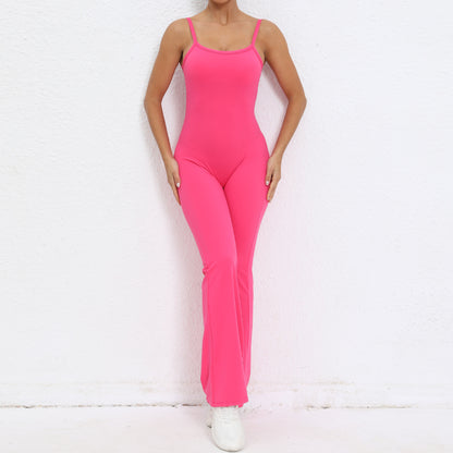 Adjustable Strapped Flared Yoga Jumpsuit for Women Quick Dry Body Hugging Fitness Apparel with Breathable Fabric and