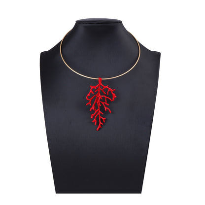 Stunning Minimalist Red Branch Oil Drip Pendant Necklace - Perfect Beachy Coral Jewelry for Women’s Casual Wear
