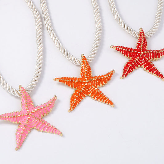 Stylish Oversized Alloy Starfish Pendant Necklace - Colorful, Minimalist Ocean-Inspired Vacation Jewelry for Beach Lovers