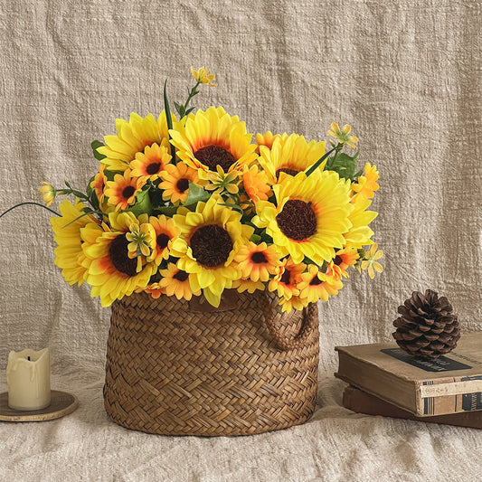 Charming Sunflower Valentine's Day Floral Arrangement – Soft and Realistic Silk Flower Centerpiece for Home Dining Table Decor