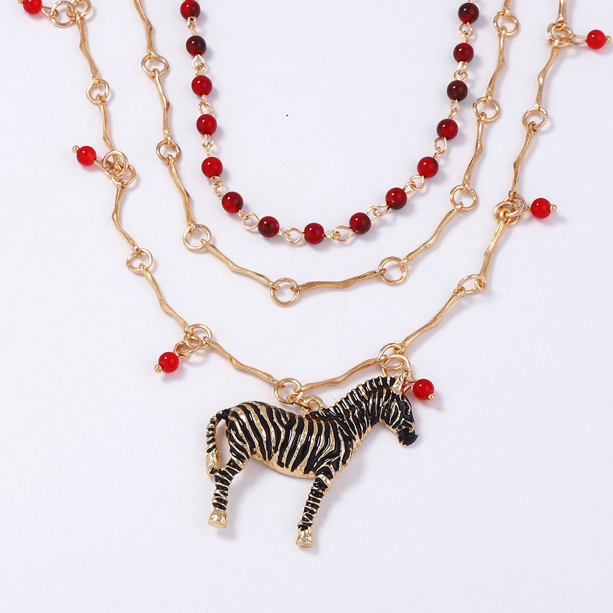 Chic Layered Beaded Chain Necklace with Alluring Zebra Pendant – Stylish and Affordable Luxury Design for Fashion-Forward Women