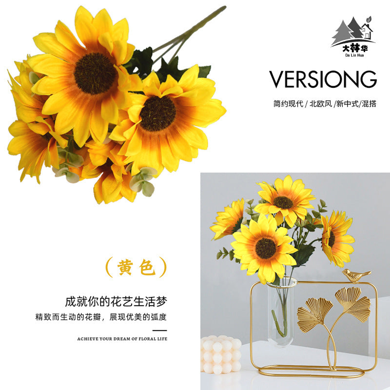 Charming Faux Silk Sunflower and Daisy Bouquet - Perfect for Living Room Decor and Wedding Props - Realistic Artificial Flowers for Fresh and Vibrant Atmosphere