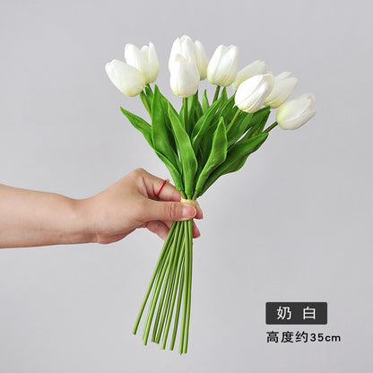 Modern Minimalist 10-Head Realistic Artificial Tulip Bouquet – Perfect for Home or Office Décor