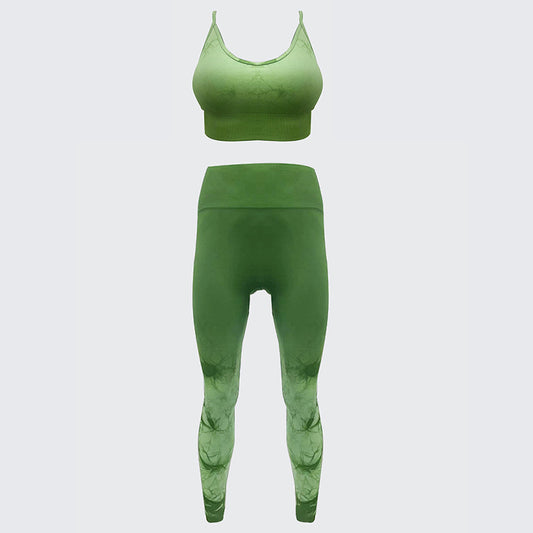 Seamless Tie Dye Yoga Outfit Set Summer Fitness Top with Sports Bra High Waisted Butt Lifting Sweatpants for Intense Workouts