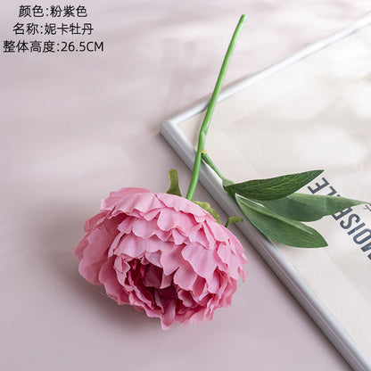 Realistic Single Stem Peony Artificial Flower - INS Style Decorative Home Accent for Weddings and Events, Perfect for Lasting Beauty in Your Decor - PJ1005