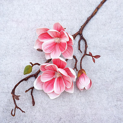 Elegant Hand-Painted Faux Magnolia Flowers - Classical 3-Head Design for Home, Hotel, and Wedding Decor, Perfect for Photography and Event Styling