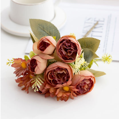 Stunning Artificial Floral Arrangement with Dried Peonies and Charming Little Daisies - Perfect Home Decor for Hotels and Living Spaces